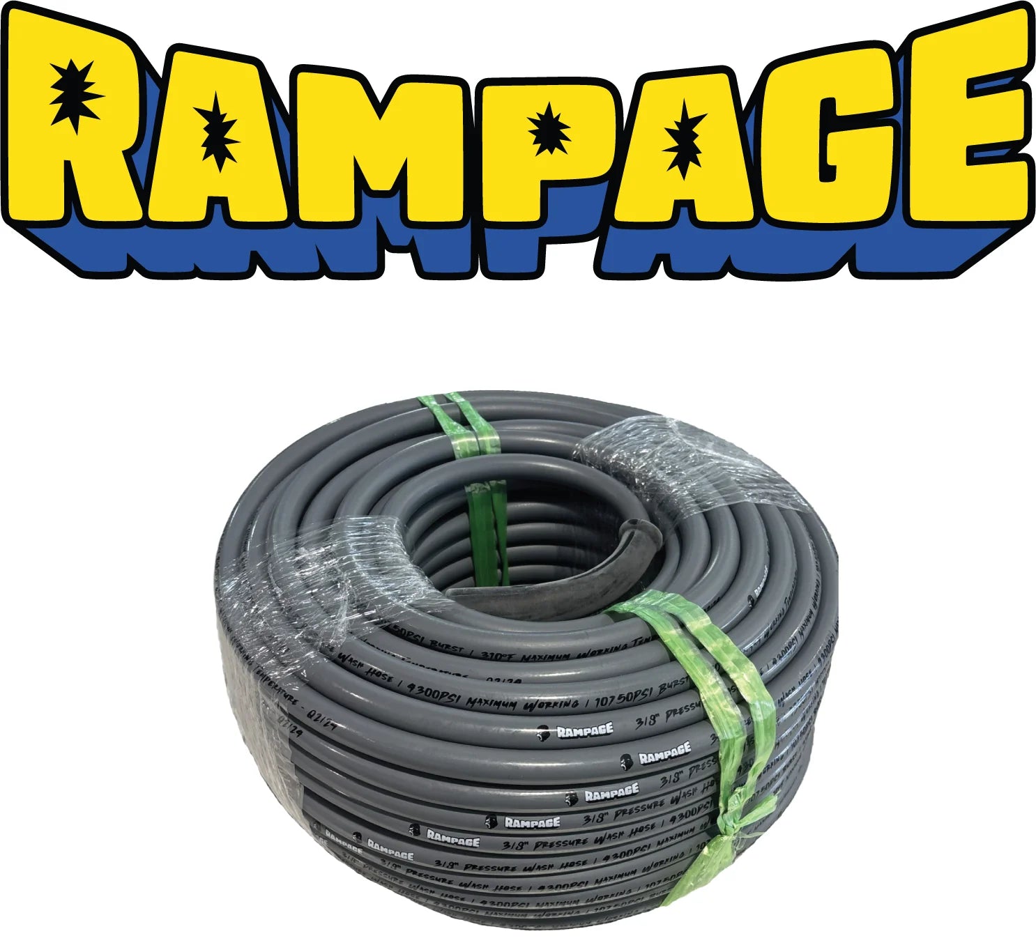 RAMPAGE 🦍  Smooth/Non Marking Gray 3/8" Single Wire 4300 PSI High Pressure Hose